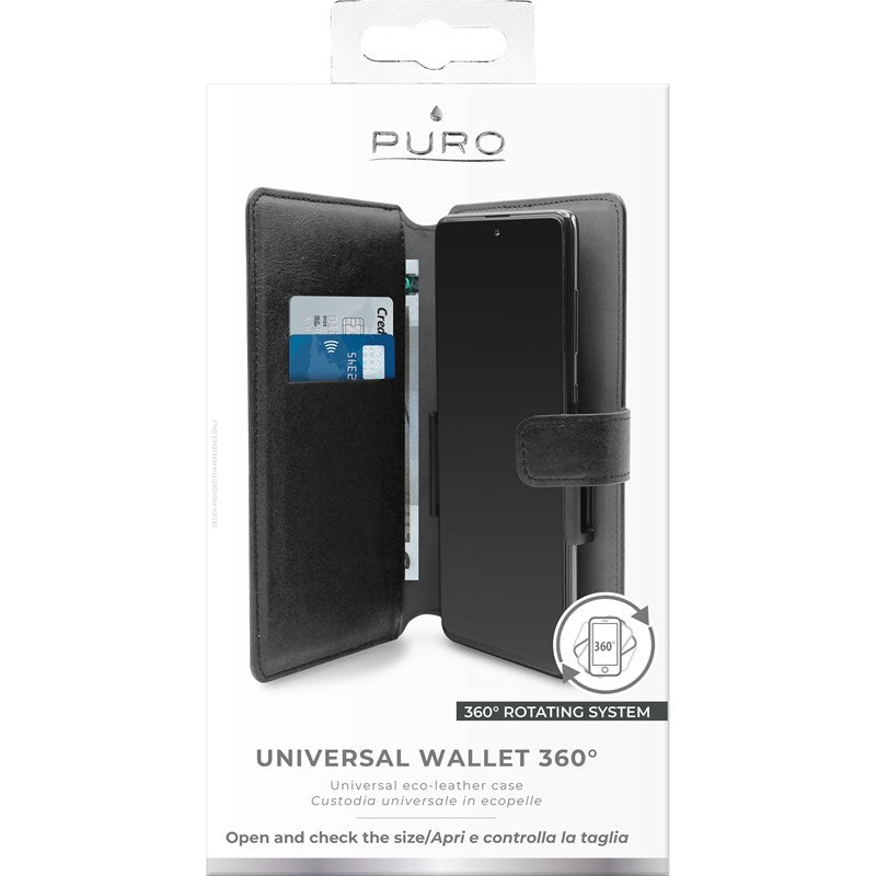 PURO Universal Wallet 360° - Universelles Schwenketui mit Kartenfächern, Größe XXL (schwarz)