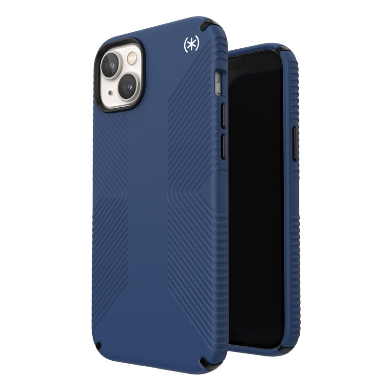 Speck Presidio2 Grip + MagSafe - Case for iPhone 14 Plus with MICROBAN coating (Coastal Blue / Black / White)