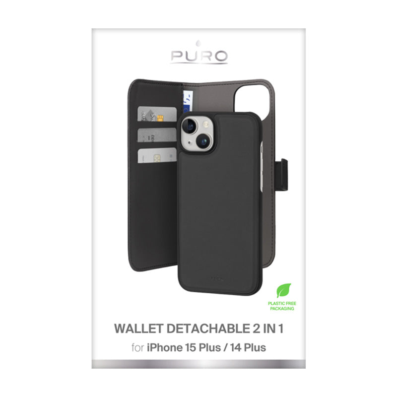 PURO Wallet Abnehmbare - Hülle 2-in-1 für iPhone 15 Plus (Schwarz)