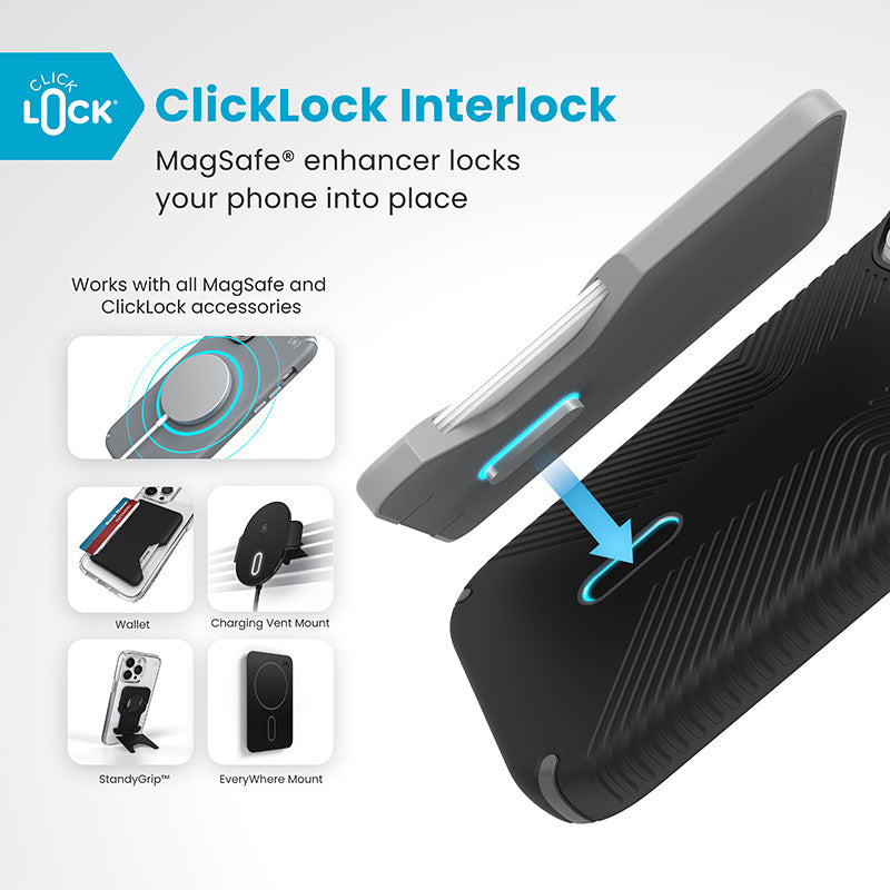 Speck Presidio2 Grip ClickLock &amp; MagSafe - Hoesje voor iPhone 16 Pro (Zwart / Leigrijs / Wit)