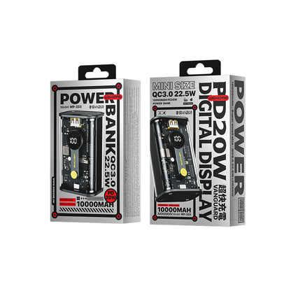 WEKOME WP-333 Vanguard-Serie – Powerbank 10000 mAh Super Charging PD 20 W + QC 22,5 W (Schwarz/Transparent)