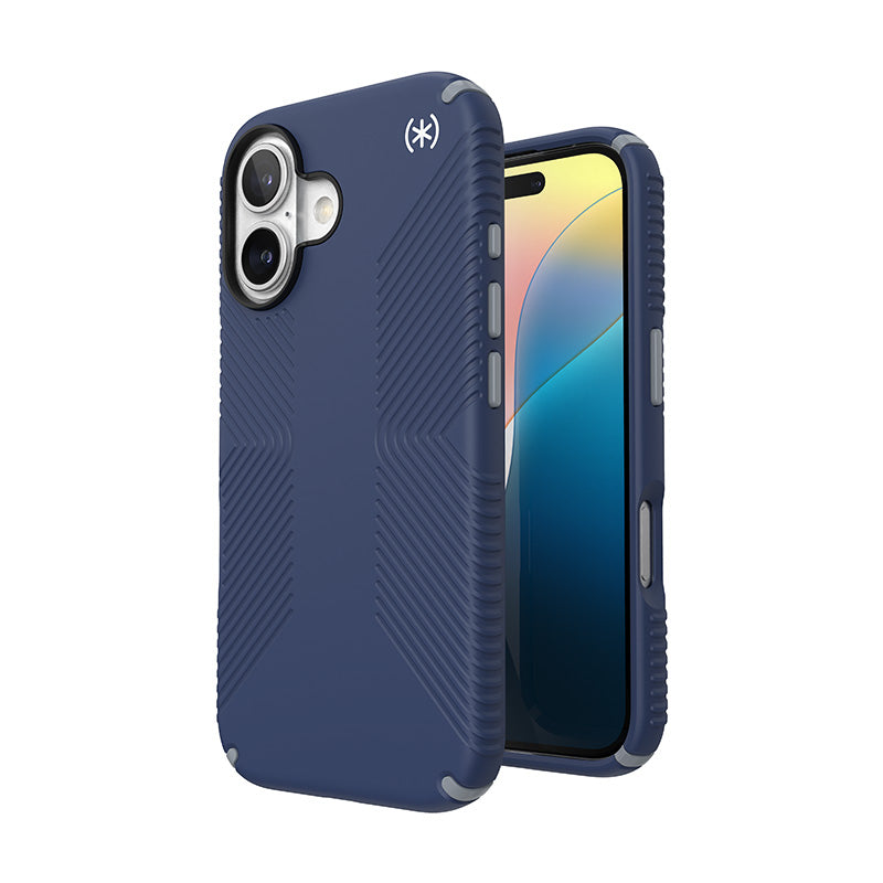 Speck Presidio2 Grip - Hoesje voor iPhone 16 (Kustblauw / Stofgrijs / Wit)