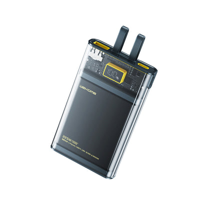 WEKOME WP-323 Vanguard Series – Powerbank 10000 mAh Super Charging mit integriertem USB-C- und Lightning-Kabel PD 20 W + QC 22,5 W (Schwarz/Transparent)