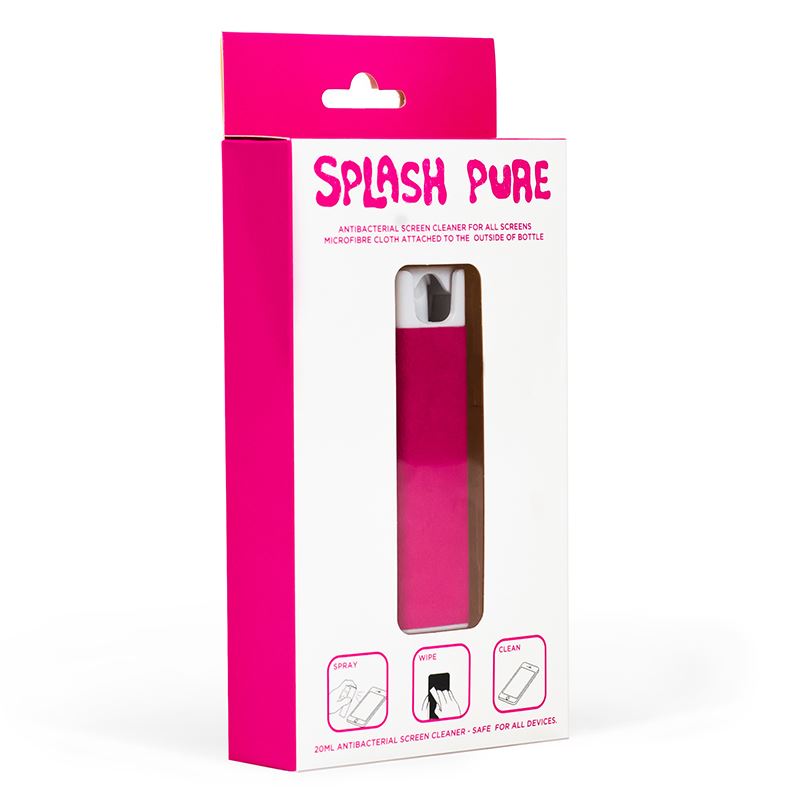 Splash Pure - Antibacterial screen cleaner with microfibre cloth, 20ml (Pink)