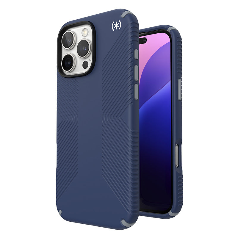 Speck Presidio2 Grip - Hoesje voor iPhone 16 Pro Max (Kustblauw / Stofgrijs / Wit)