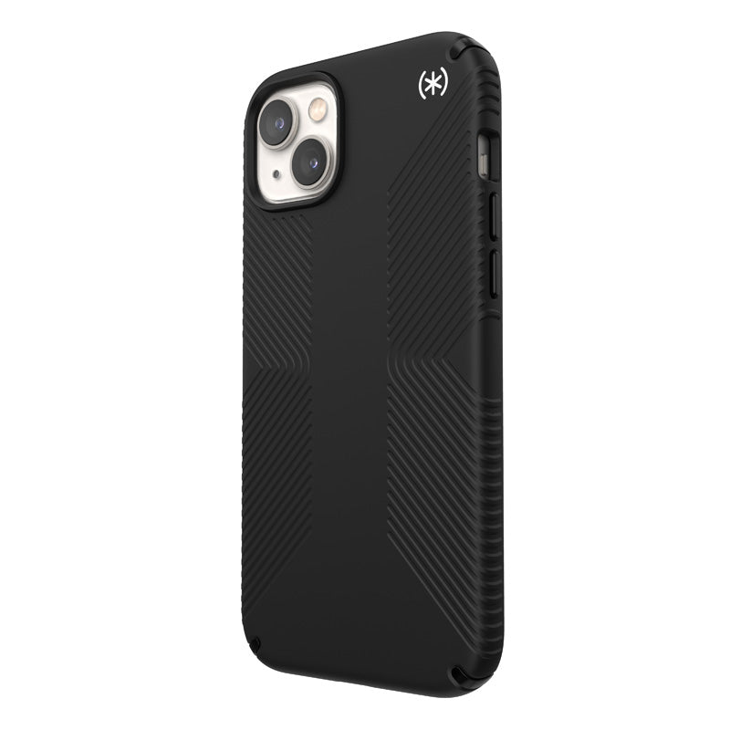 Speck Presidio2 Grip + MagSafe - Hülle für iPhone 14 Plus mit MICROBAN-Beschichtung (Schwarz / Schwarz / Weiß)