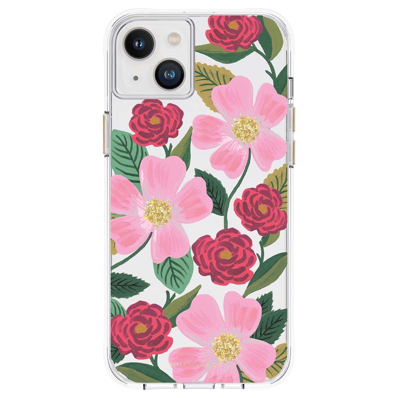 Rifle Paper Clear - Goldverzierte Hülle für iPhone 14 Plus (Rose Garden)