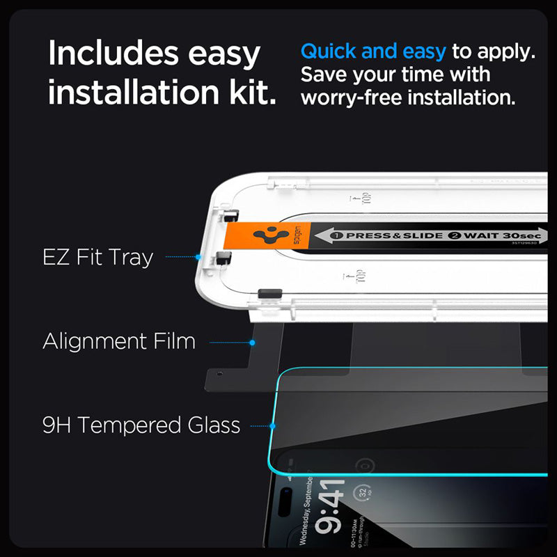 Spigen GLAS.TR EZ FIT Privacy - Gehard glas met privacyfilter voor iPhone 15