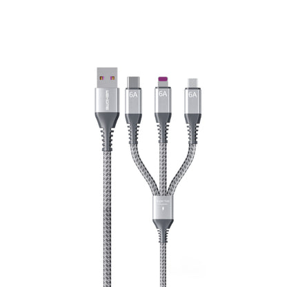 WEKOME WDC-170 Raython-Serie – 3-in-1 USB-A auf USB-C + Lightning + Micro USB 1,2 m Schnelllade-PD-Kabel (Silber)