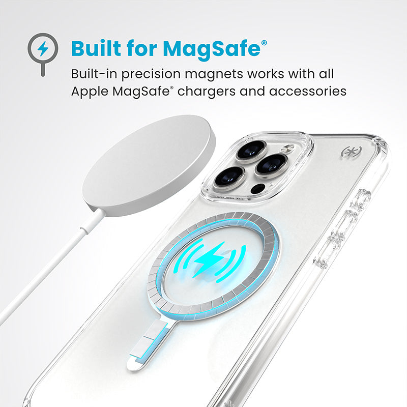 Speck Presidio Perfect-Clear MagSafe - Hoesje voor iPhone 16 Pro Max (Transparant / Chromen afwerking / Serene Silver)