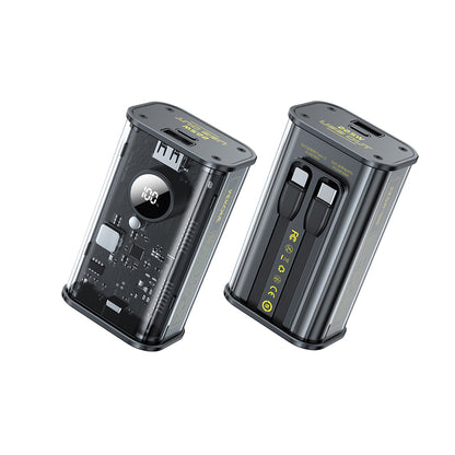 WEKOME WP-345 Vanguard-Serie – Powerbank 10000 mAh, Schnellladung mit integriertem USB-C und Lightning PD 20 W Kabel + QC 22,5 W (schwarz)