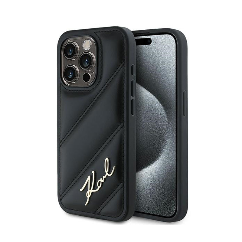 Karl Lagerfeld Diagonal Quilted Script - Hoesje voor iPhone 13 Pro Max (Zwart)