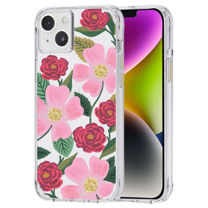 Rifle Paper Clear - Goldverzierte Hülle für iPhone 14 Plus (Rose Garden)