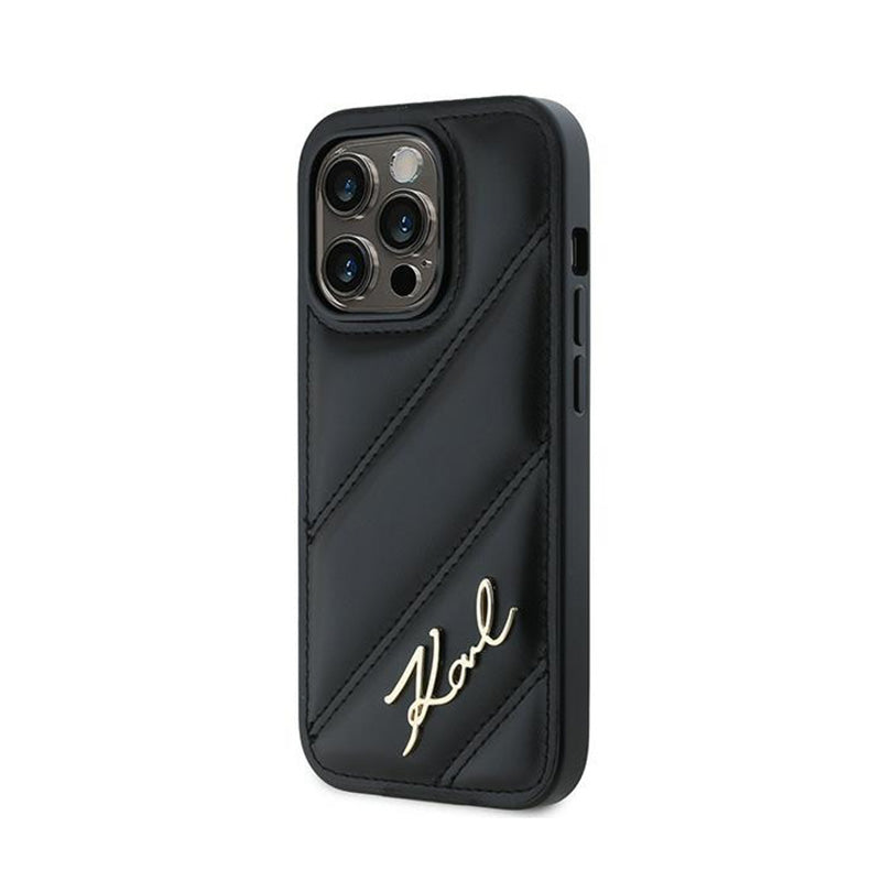 Karl Lagerfeld Diagonal Quilted Script - Hoesje voor iPhone 13 Pro Max (Zwart)