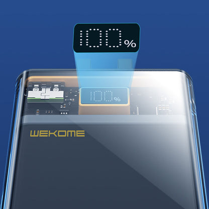 WEKOME WP-325 Vanguard Series – Powerbank 20000 mAh Super Charging mit integriertem USB-C &amp; Lightning PD 20W Kabel + QC 22,5W (Schwarz / Transparent)