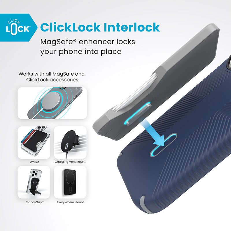 Speck Presidio2 Grip ClickLock &amp; MagSafe - Hoesje voor iPhone 16 Pro (Coastal Blue / Dust Grey / Wit)