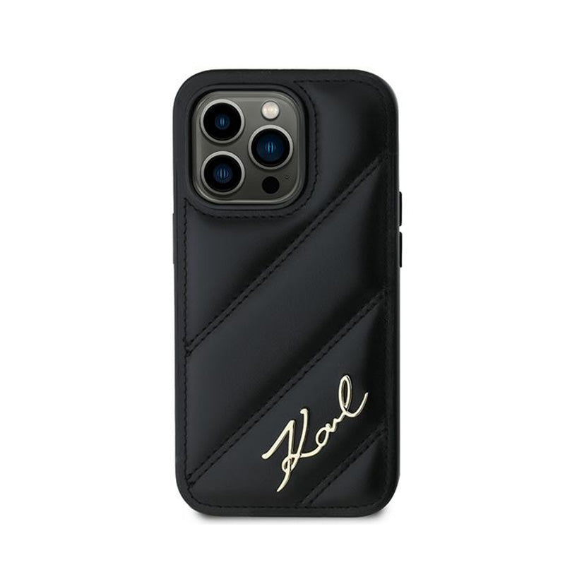 Karl Lagerfeld Diagonal Quilted Script - Hoesje voor iPhone 13 Pro Max (Zwart)