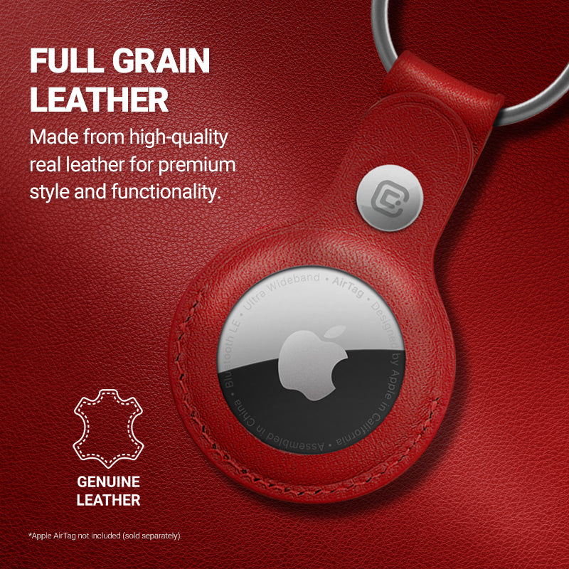 Crong Leather Case with Key Ring - Leather protective pendant case for Apple AirTag (Red)