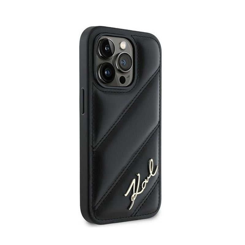 Karl Lagerfeld Diagonal Quilted Script - Hoesje voor iPhone 13 Pro Max (Zwart)