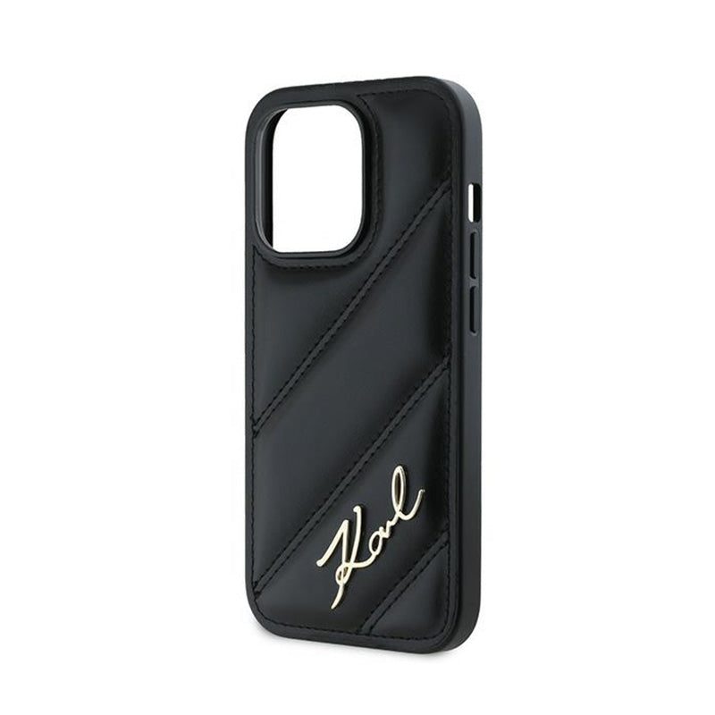 Karl Lagerfeld Diagonal Quilted Script - Hoesje voor iPhone 13 Pro Max (Zwart)