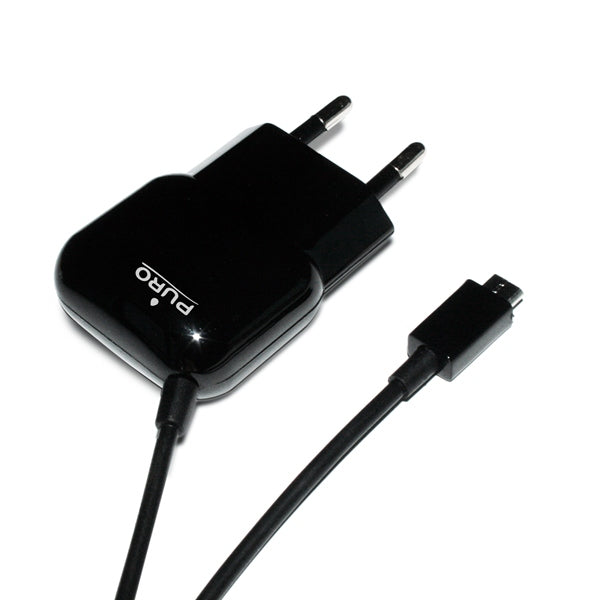 PURO Mini-Reiseladegerät – tragbares Wandladegerät mit Micro-USB-Kabel (schwarz)