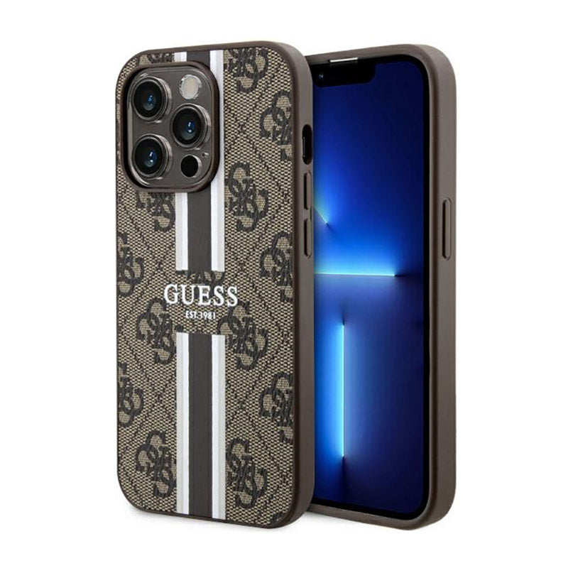 Guess 4G Printed Stripes MagSafe - Hülle für iPhone 14 Pro Max (Braun)