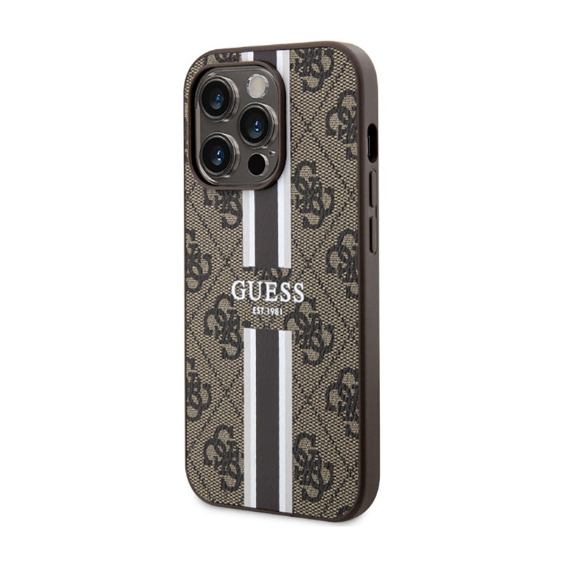 Guess 4G Printed Stripes MagSafe - Hülle für iPhone 14 Pro Max (Braun)