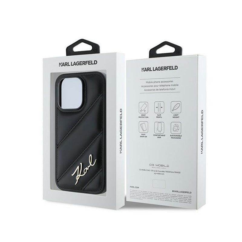 Karl Lagerfeld Diagonal Quilted Script - Hoesje voor iPhone 13 Pro Max (Zwart)