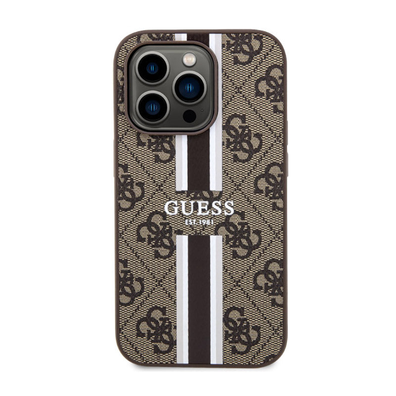 Guess 4G Printed Stripes MagSafe - Hülle für iPhone 14 Pro Max (Braun)