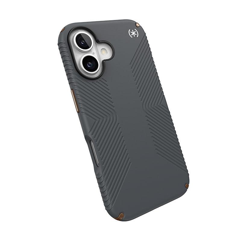 Speck Presidio2 Grip - Hoesje voor iPhone 16 (Antracietgrijs / Koel brons / Wit)