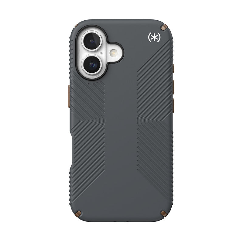 Speck Presidio2 Grip - Hoesje voor iPhone 16 (Antracietgrijs / Koel brons / Wit)