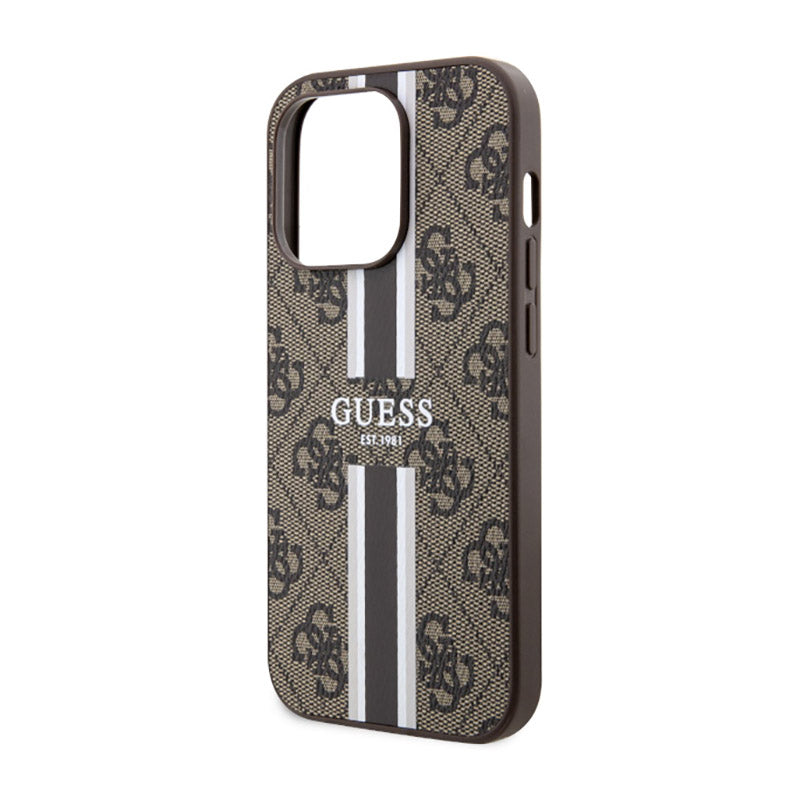 Guess 4G Printed Stripes MagSafe - Hülle für iPhone 14 Pro Max (Braun)