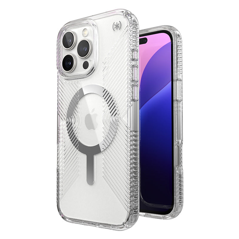 Speck Presidio Perfect-Clear Grip MagSafe - Hoesje voor iPhone 16 Pro Max (Transparant / Chromen afwerking / Serene Silver)