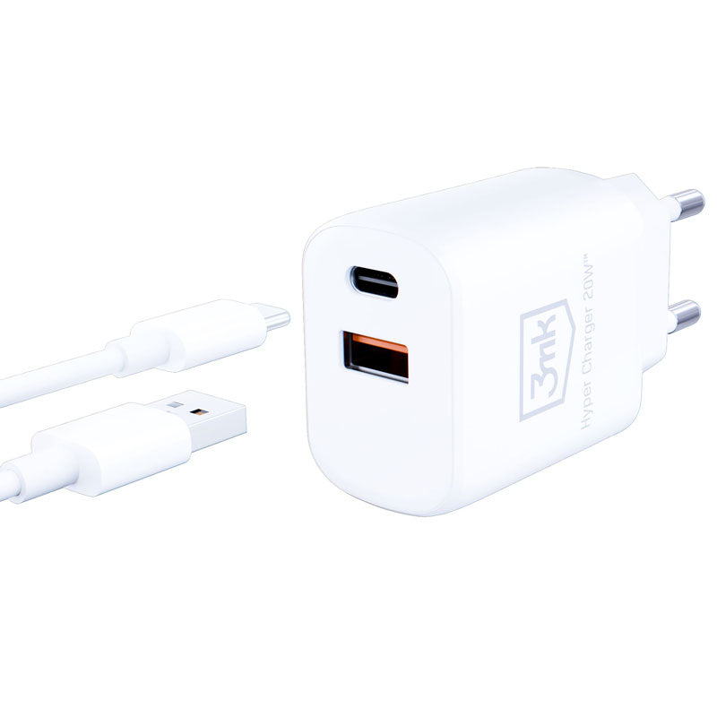 3mk Hyper Charger - USB-A QC 3.0 + USB-C PD 20W netlader (wit)