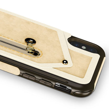 Zizo Nebula Wallet Case – Brieftaschenrückseite und Reißverschlusstasche mit Displayschutzfolie aus gehärtetem Glas für iPhone X (Hellbraun/Braun)