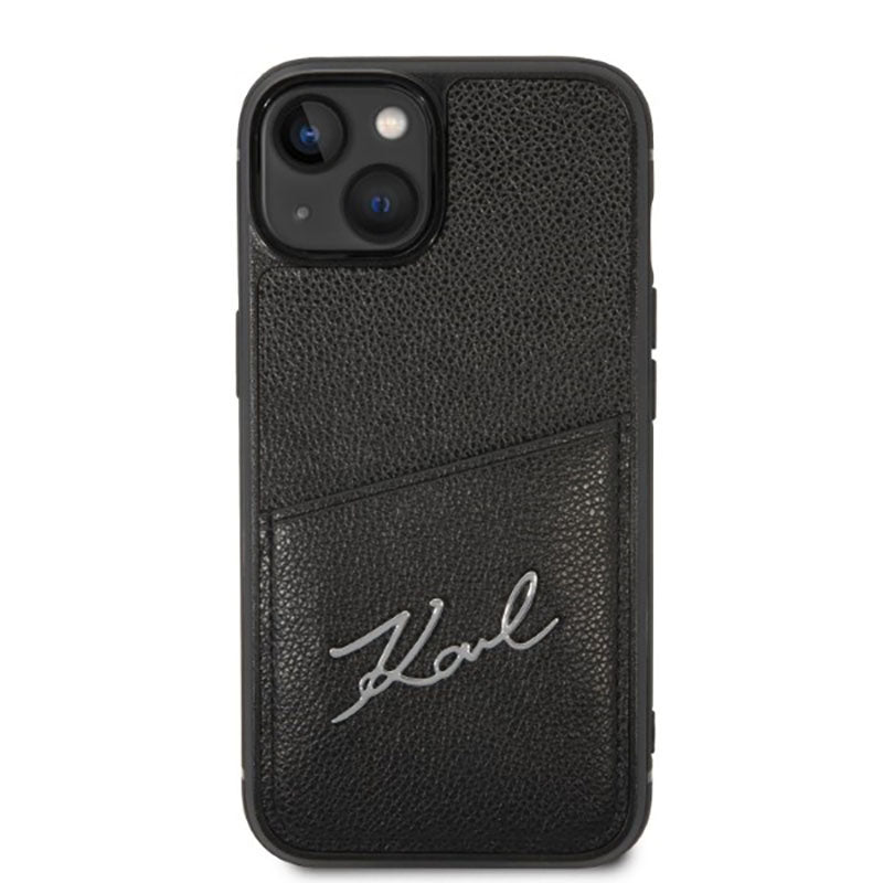 Karl Lagerfeld Signature Logo Cardslot - Hülle für iPhone 14 Plus (Schwarz)