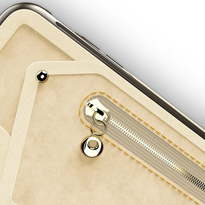Zizo Nebula Wallet Case – Brieftaschenrückseite und Reißverschlusstasche mit Displayschutzfolie aus gehärtetem Glas für iPhone X (Hellbraun/Braun)