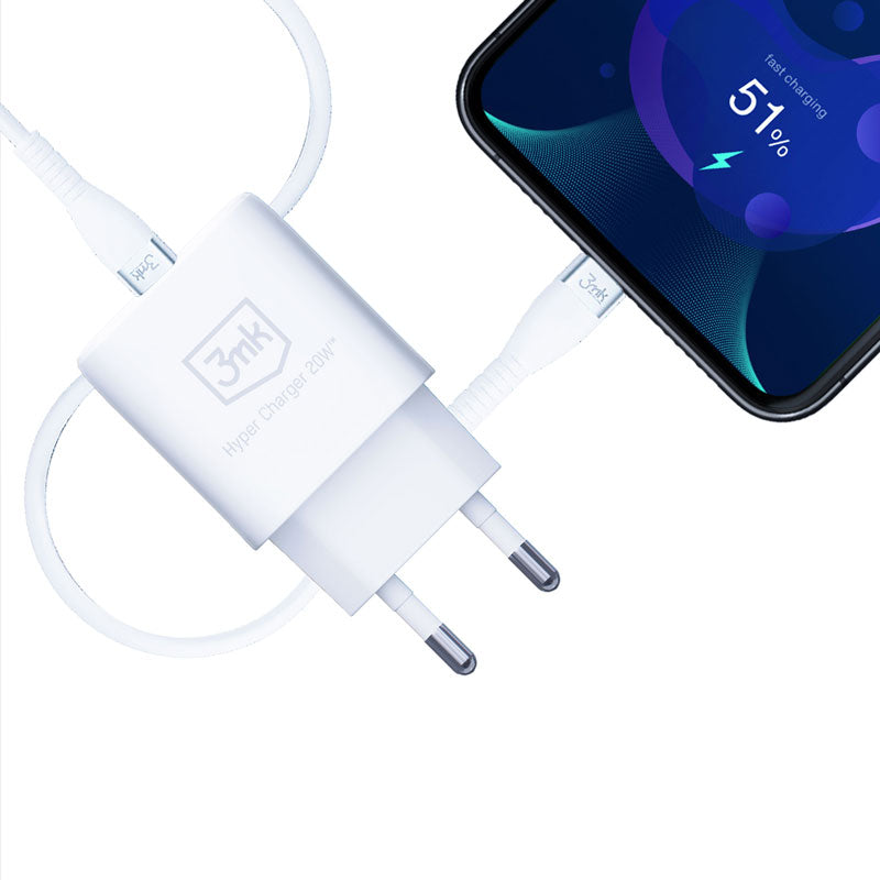 3mk Hyper Charger - USB-A QC 3.0 + USB-C PD 20W netlader (wit)