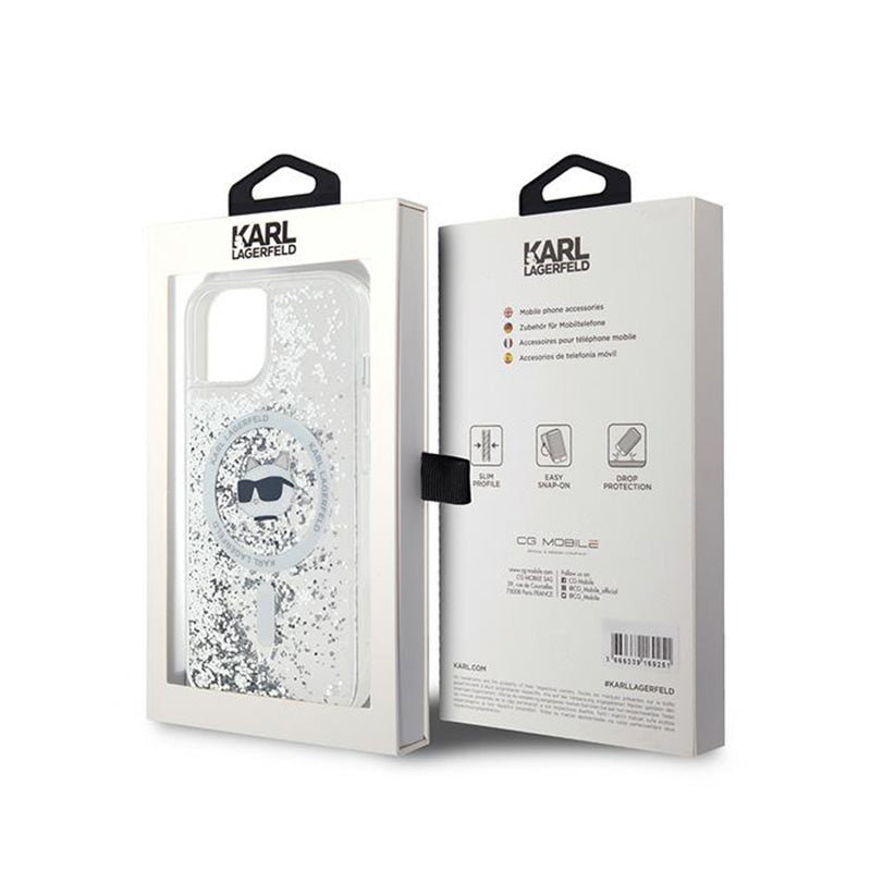 Karl Lagerfeld Liquid Glitter Choupette Head MagSafe - iPhone 15 Plus / 14 Plus hoesje (Transparant)