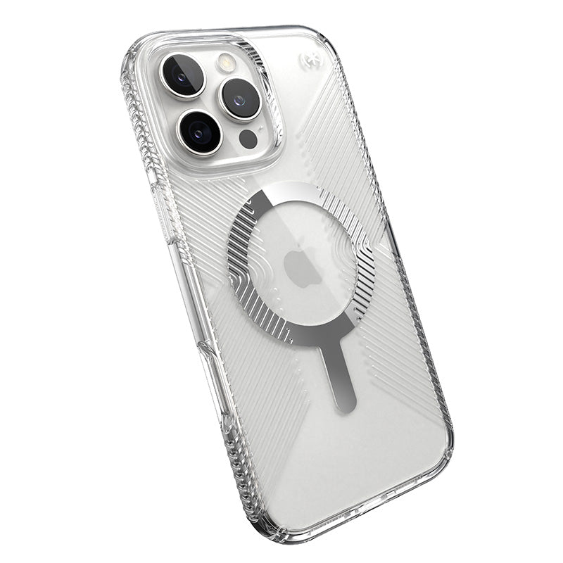 Speck Presidio Perfect-Clear Grip MagSafe - Hoesje voor iPhone 16 Pro Max (Transparant / Chromen afwerking / Serene Silver)