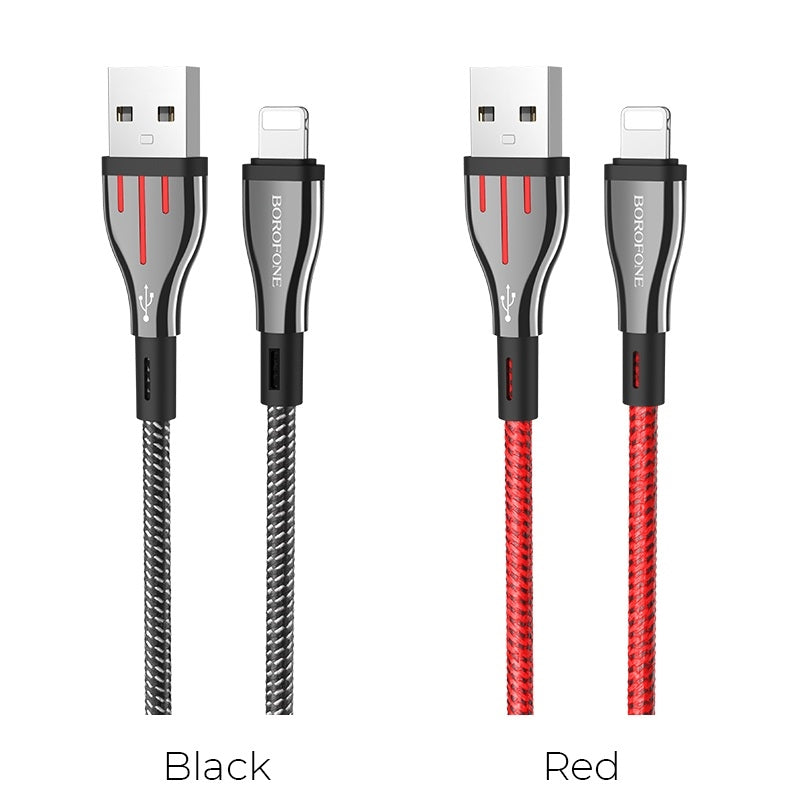 Borofone Highway - 1,2 m USB naar Lightning-verbindingskabel (zwart / grijs)