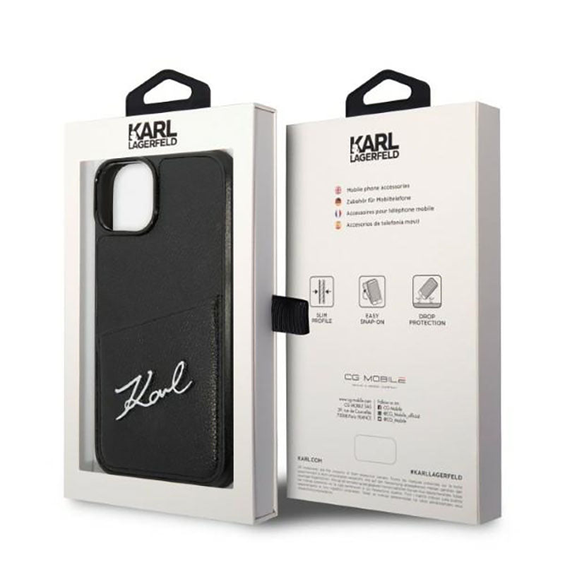 Karl Lagerfeld Signature Logo Cardslot - Hülle für iPhone 14 Plus (Schwarz)