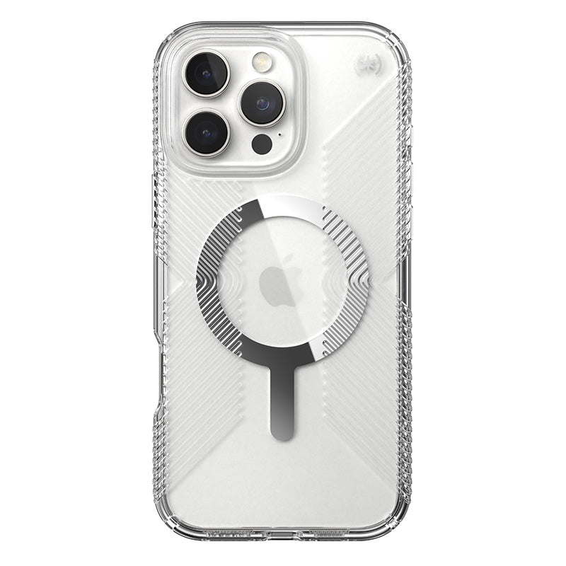 Speck Presidio Perfect-Clear Grip MagSafe - Hoesje voor iPhone 16 Pro Max (Transparant / Chromen afwerking / Serene Silver)