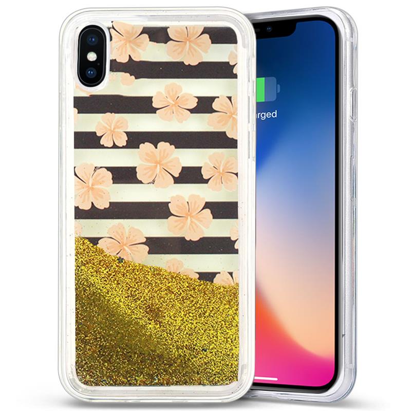 Zizo Liquid Glitter Star Hülle für iPhone X (Rosa Blumen)