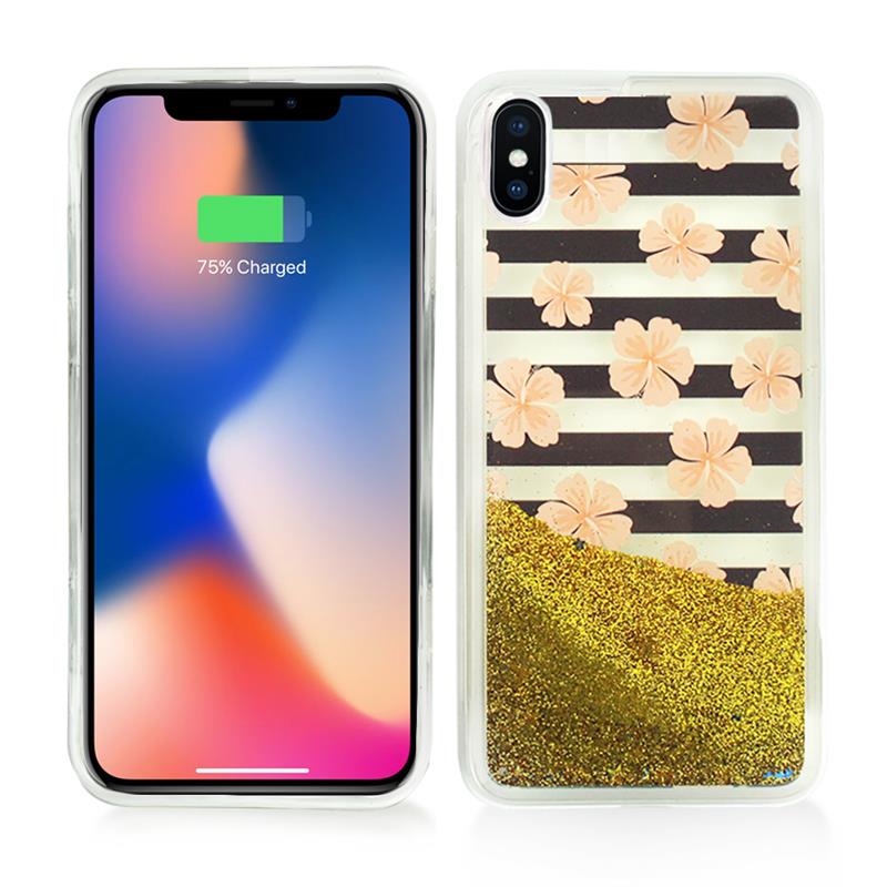 Zizo Liquid Glitter Star Hülle für iPhone X (Rosa Blumen)