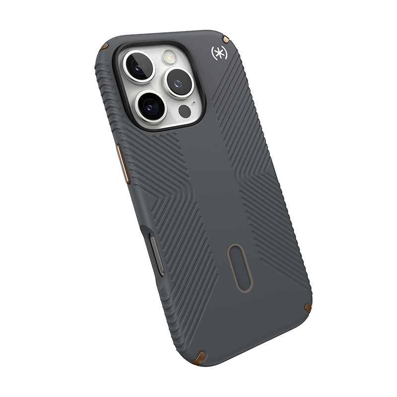 Speck Presidio2 Grip ClickLock &amp; MagSafe - Hoesje voor iPhone 16 Pro (Antracietgrijs / Koel brons / Wit)