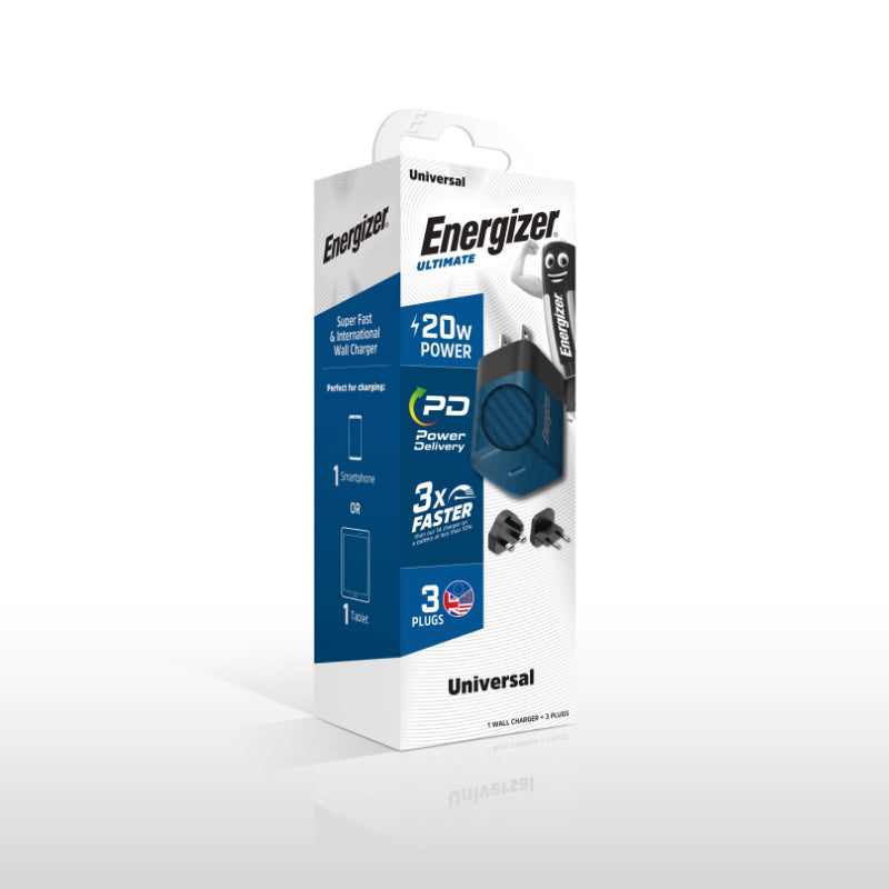 Energizer Ultimate – Multiplug EU/UK/US GaN 20 W PD-Netzladegerät (blau)