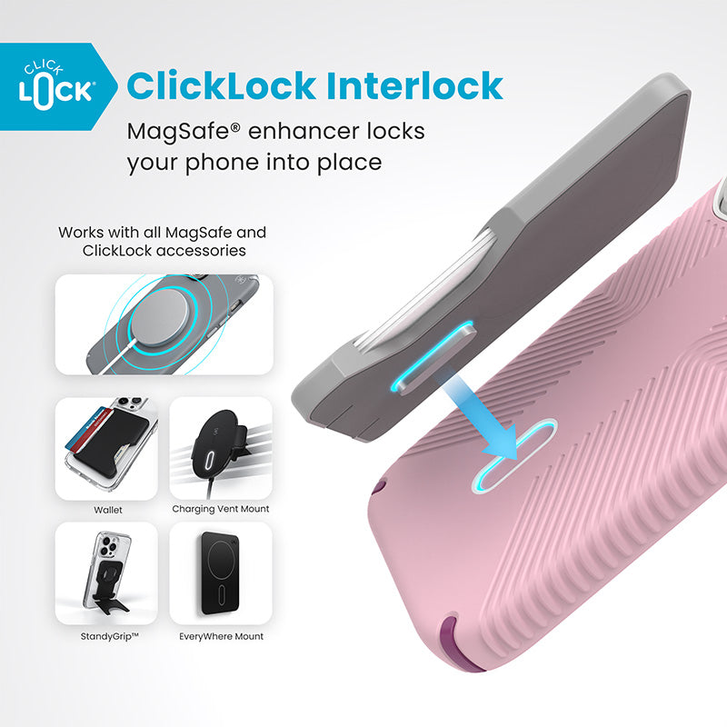 Speck Presidio2 Grip ClickLock &amp; MagSafe - Hoesje voor iPhone 16 Pro (Woensdag Roze / Boysenberry Paars / Wit)