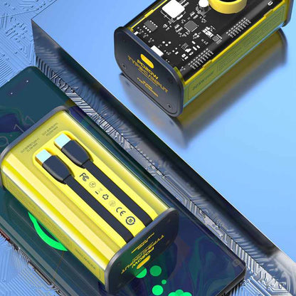 WEKOME WP-347 Vanguard-Serie – Powerbank 20000 mAh, superschnelles Laden mit integriertem USB-C PD 20 W und Lightning + USB-A QC3.0 22,5 W Kabel (Gelb)