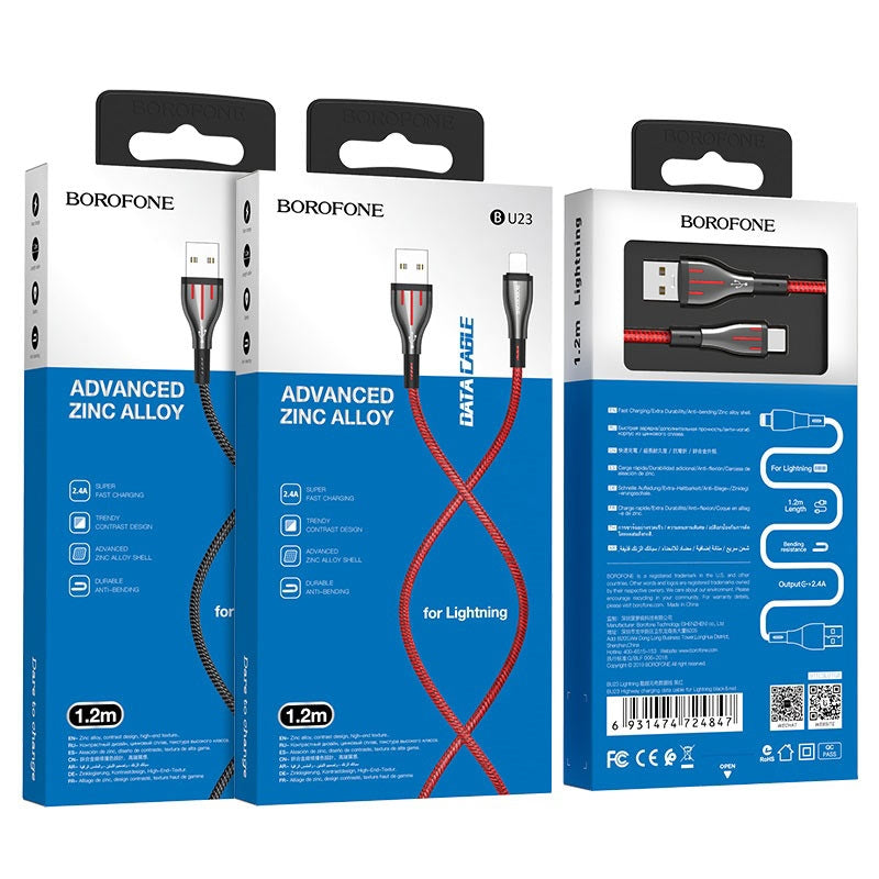 Borofone Highway - 1.2m USB to Lightning Connection Cable (Black / Red)